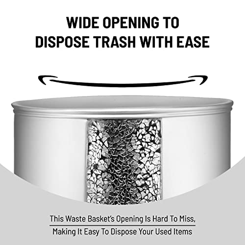 Zahari Home Sinatra Waste Basket Decorative Beautiful Designs Bathroom Bedroom Living Room Decor, Silver