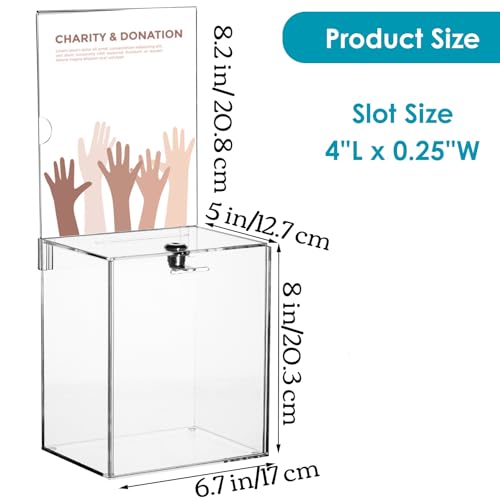Youeon Rectangular Acrylic Donation Box with Lock & Sign Holder 6.7x5x16in