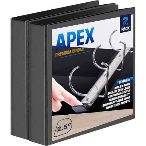 2 Pack of 2.5¡± Smooth Opening Angle D-Ring View Black Binders, Professional Presentation Folder for Standard Pages with Inside Pockets, and Customizable Clear View Binder PVC-Free