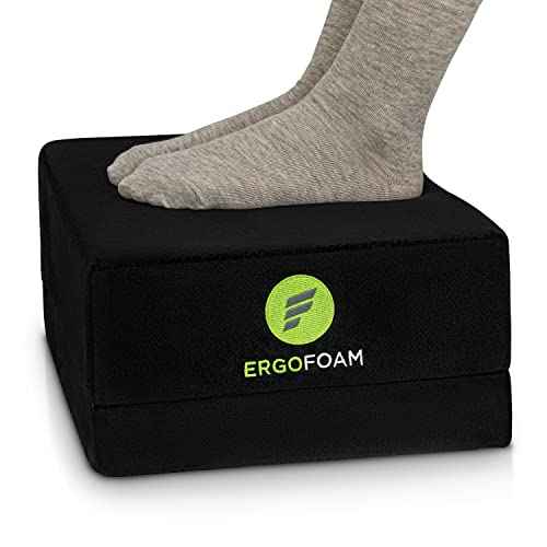 ErgoFoam Flat-Top Adjustable Foot Rest - High-Density Compression-Resistant Foam, Non-Slip, Black, Modern, Office