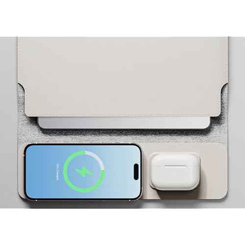 4-in-1 Laptop Sleeve/Case with Mag Safe Charging, PU Leather (15-16inch) Tech Folio | Dove (White) | Soft Shell (Foldable)