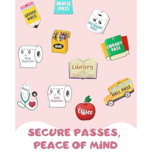 12Pcs Cute Acrylic Hall Passes for Classrooms with Lanyards, Durable Bathroom Passes for Classrooms, Nurse, Office, Library Passes, Teacher Essentials for Classroom Organization