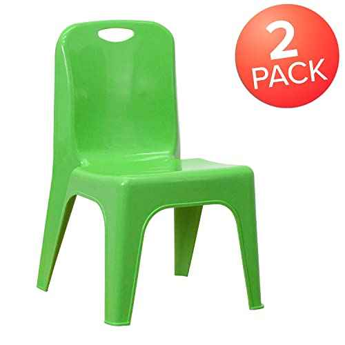 Flash Furniture 2 Pack Green Plastic Stackable School Chair with Carrying Handle and 11" Seat Height