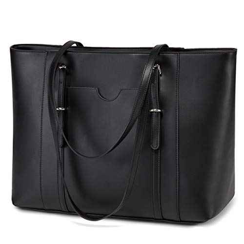 Laptop Tote Bag for Women, PU Leather Water Resistant Travel, Work,Teacher Tote Bag Fits 15.6 inch Laptop