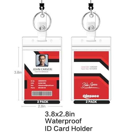 2 Pack Badge Reels Retractable with Key Rings, ID Badge Holder with 2 pcs Waterproof Extra Thick ID Card Holders, Belt Clip (Black)