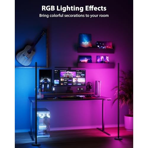 2PCS RGB Floor Lamp, Bluetooth APP and Remote Control 65" Smart Modern Standing Lamp Music Sync 16 Million DIY Colors Changing LED Floor Lamp with Heavy Base