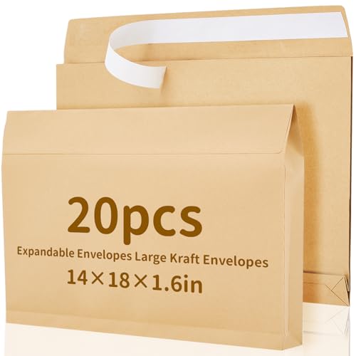 Fullhawl Brown 14x18 Inch Expandable Catalog Envelopes 20 Pack Peel & Seal Office Mailing