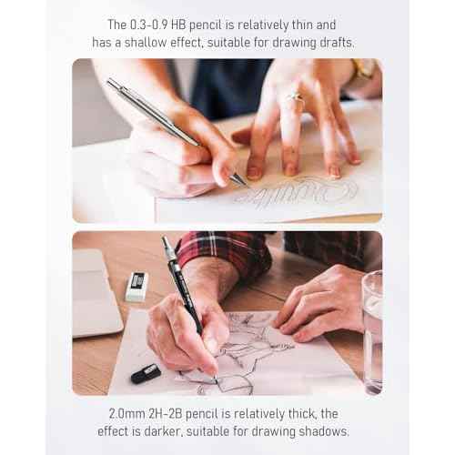 Nicpro 37PCS Art Mechanical Pencil Set, 4PCS Metal Drafting Pencil 0.3mm, 0.5 mm, 0.7 mm, 0.9 mm & 2PCS 2mm Lead Holder (6B 4B 2B HB 2H 4H Colors) For Sketching Drawing With 23 Tube Lead Refills Case