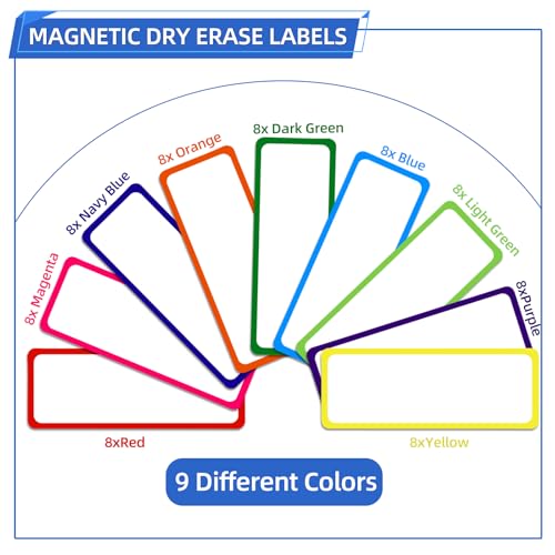 Utron 72PCS Magnetic Dry Erase Labels 3.2x1.2 Inch Reusable Colorful Name Plates