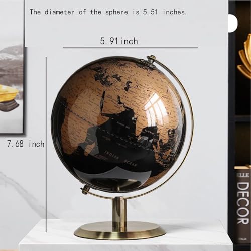 Golden 5.5-Inch World Globe with Rotating Stainless Steel Stand for Home & Office Decor