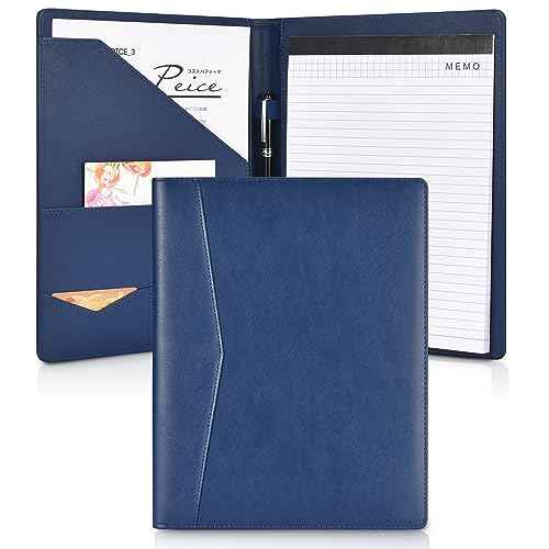 Pacific Mailer Padfolio Portfolio Leather Binder, Interview Legal Document Organizer, Business Card Holder Included Letter Sized Writing Pad [Blue, Piano Noir Faux Leather Matte Finish]