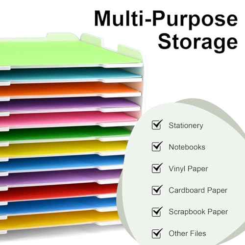 12x12 Paper Organizer, 12-Tier Scrapbook Paper Storage, Stackable Desktop File Holder for Home, Office, Classroom, and Craft Room