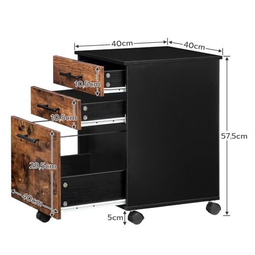 HOOBRO 3-Drawer File Cabinet - Under-Desk Wood Office Storage, A4/Letter, Rustic Brown & Black BF02WJ01G1