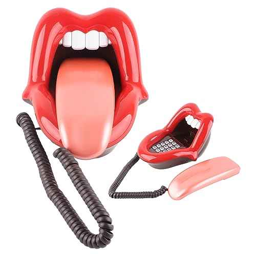 Red Funny Corded Speakerphone,Large Tongue Shape Telephone Desk Phone Home Decoration