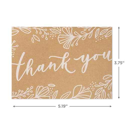 Hallmark Bulk Kraft Thank You Notes (100 Blank Cards with Envelopes) for Weddings, Engagement Parties, Bridal Showers