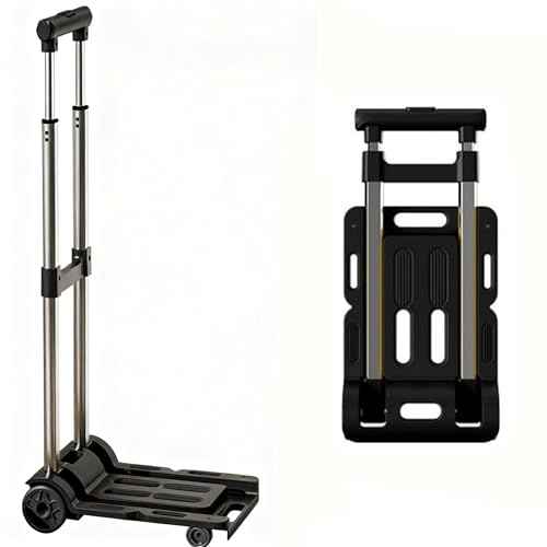 Luggage Portable Cart Folding Dolly Travel Lightweight Adjustable Metal Alloy 4Wheels Black Dolly Moving Collapsible cart (L- Black)