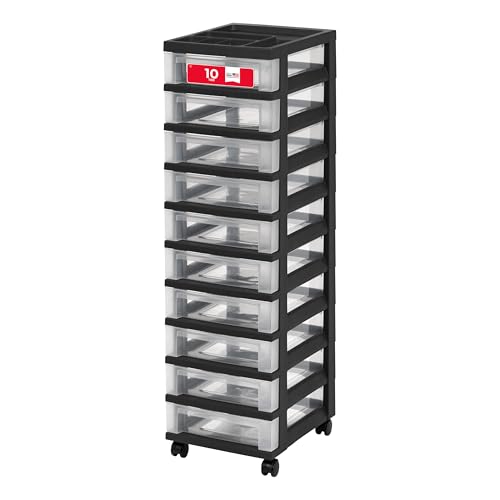 IRIS USA 10-Drawer Rolling Storage Cart, Black/Clear - Includes Casters