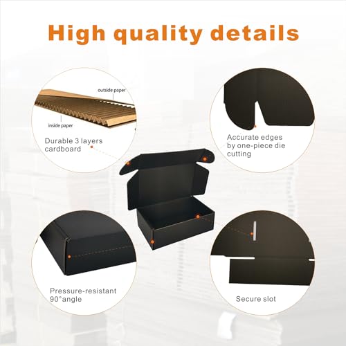 6x4x2 Inch Small Shipping Boxes Black 50 Pack - Corrugated Mailers for Business