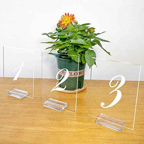 3" Acrylic Sign Holders, 32 PCS Clear Place Card Holders with Card Slot, Table Numbers Display Stands, for Wedding/Menu/Meeting/Table Numbers
