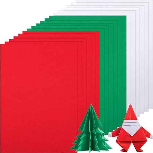Tenceur 300 Sheets Christmas Construction Paper - Red and Green Cardstock, 8.5'' x 11'' White Cardstock, 160 GSM Thick Printable Card Stock for Scrapbook Crafts