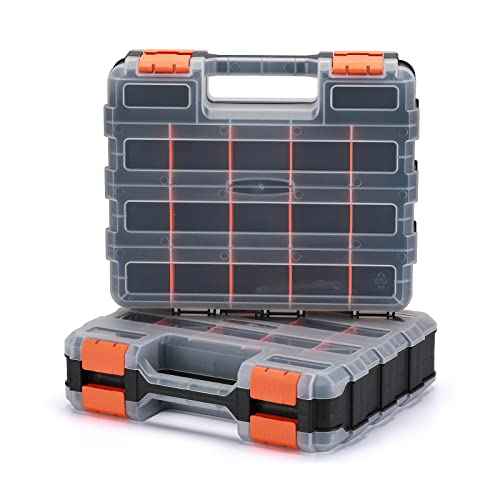 MIXPOWER 34-Compartment Double Sided Organizer with Impact Resistant Polymer and Customizable Removable Plastic Dividers, storage and carry, Black/Orange, 2 PCS-Pac
