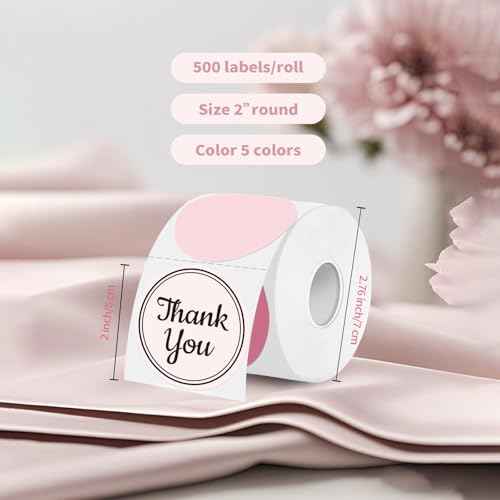 2 inch Round Thermal Label,Pink Circle Thermal Sticker Labels for Business and Home,Direct Thermal Printer Label for DIY Logo Design,Thanks Card,500 Labels/1 Roll