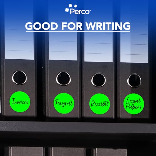 Perco Fluorescent Green 3-Inch Round Circle Dot Sticker Labels - Multi-Roll Pack (3 Rolls, 500 Labels Each) - Permanent Adhesive, Vibrant Colors, Strong Hold - Perforated for Easy Use - Made in USA