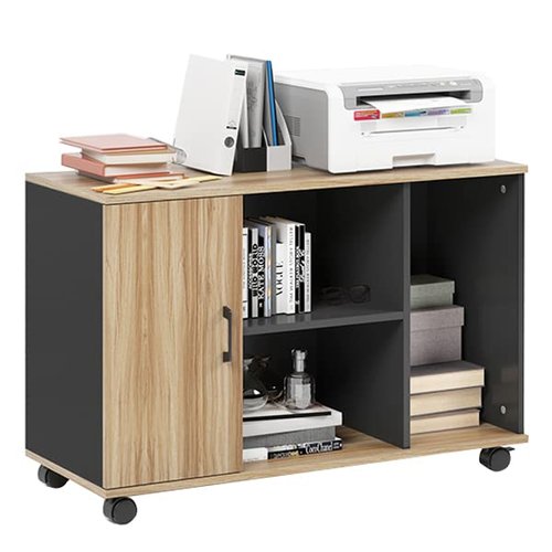 SogesHome Office File Cabinet, Mobile Lateral Filing Cabinet with 1-Door, Storage Cabinet with Lockable Wheels for Home, Office, School, Black&Brown