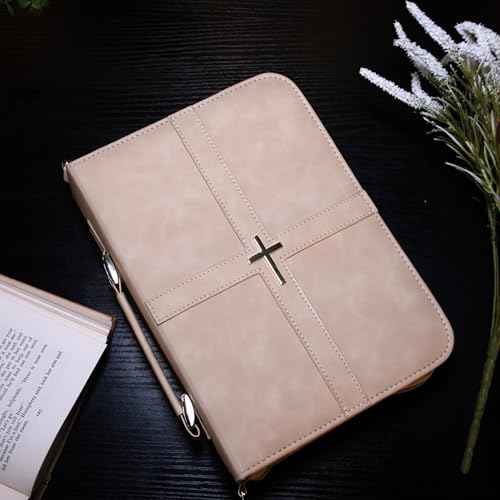 Bible Cover Case for Women, Elegant & Practical Bible Case with Shoulder Strap, Light Beige Leather Bible Cover, Feminine Bible Bag, Hardwearing & Soft Bible Covers for Ladies