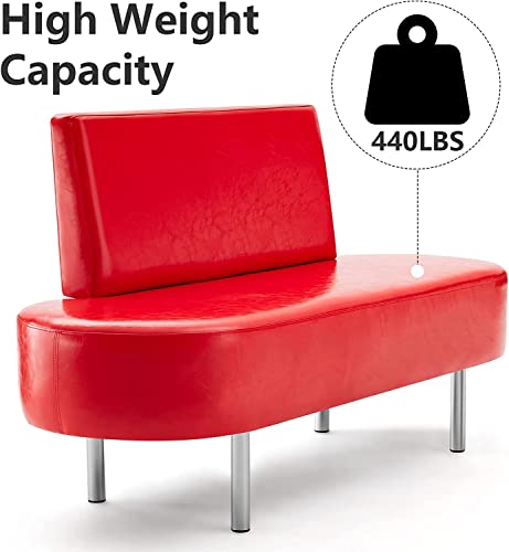 OmySalon Red Waiting Room Bench with Backrest 59.1'' Faux Leather Office Lobby Chair