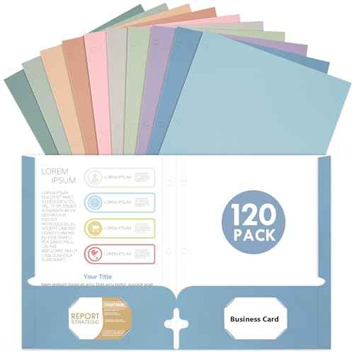 Pastel Folders with Pockets, 2 Pocket Folders Bulk (120 Pack, Assorted Colors), 3 Hole Punched with Business Card Slot, Letter Size, Cute Aesthetic Paper File for School Office Home for Girls