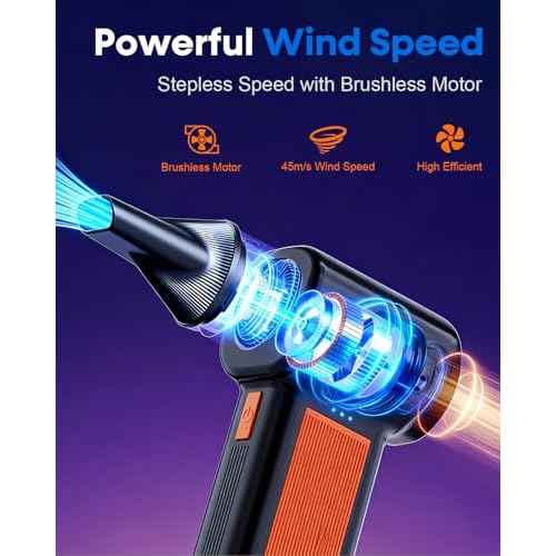 Electric Air Duster for Deep Cleaning: 135,000RPM Stepless Speed 8000mAh Rechargeable Powerful Compressed Air Duster Cordless with Fast Charging for Computer by Rohent - DW186