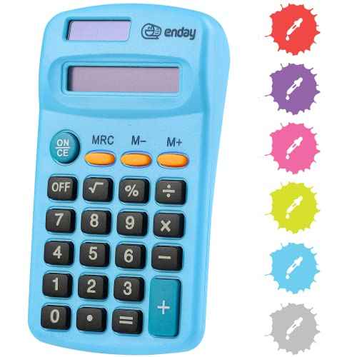 Calculator Blue, Basic Small Solar and Battery Operated, Large Display Four Function, Auto Powered Handheld Calculator School and Kids Available in Green, Red, Purple, Grey, Pink, 1 PK ? by Enday