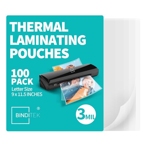 Binditek 3 Mil Thermal Laminating Pouches 9x11.5 Inches 100 Pack Glossy - Clear