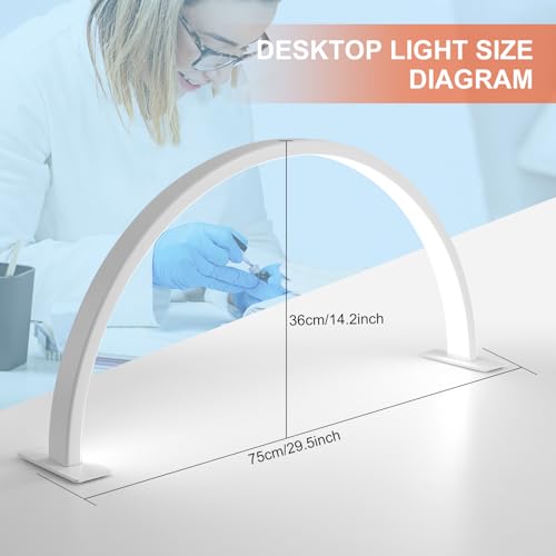 Half Moon Nail Light for Desk with Knob,29 Inches 50W, 180-Degree Illumination, 3 Color Temperature Adjustable & Dimmable for Beauty Salon Eyelash Desk Lamp, Manicure Nail Art Fill Light (White)
