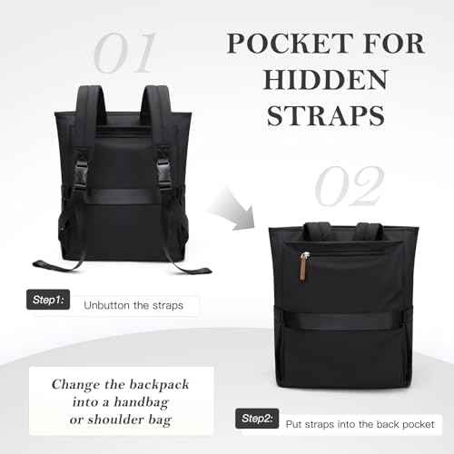 Convertible Laptop Backpack for Women Men Carry on Tote Backpack Teacher Bookbag for College Work Nurse Travel Leisure,16 Inch,Black