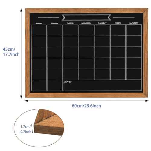 Calendar Chalkboard, 17.7" * 23.6", Magnetic Surface Rustic Brown Solid Pine Wood Frame Chalk Board for Planning/School Timetable/Memo, Hanging Board for Office, School and Home(YLHB-QZ-4560)