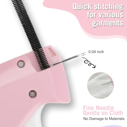 CAPOT Pink Stitch Gun for Clothes – Quick Fixer with 6 Needles & 2000 Fasteners, Handheld Tag/Repair Tool
