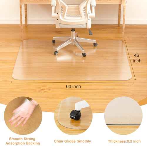 Office Chair Mat for Hardwood Floor, 46" x 60" Clear Plastic Desk Floor Protector, Heavy Duty Non-Slip Chair Mat for Rolling or Gaming Chairs, Durable Computer Mat for Home Office