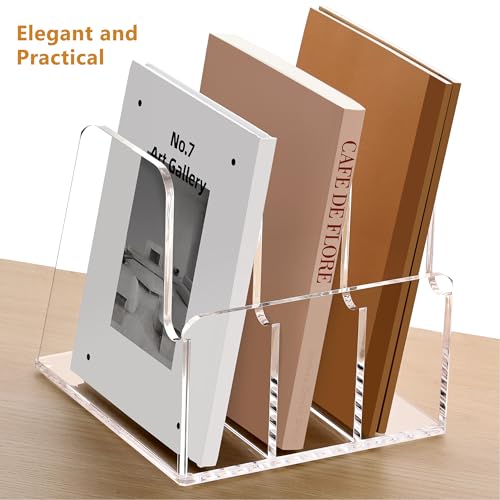 SANRUI Desk Organizer Clear Acrylic Desk Magazine File Holder with 3 Vertical Sections Magazine Rack File Organizer for Office, Home, School