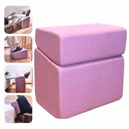 Purple Adjustable Foot Rest for Under Desk at Work ? Ergonomic Linen Memory Foam Footrest Pillow with Breathable Washable Cover, DIY Height Adjustment for Office Chair, Gaming, Home & Travel Use