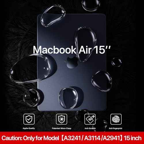 for MacBook Air 15 inch Case M4 2025 2024 2023 M3 M2 [100% Match Official Color] [Ultra Thin Armor] Hard Shell + Translucent Keyboard Cover Laptop - Midnight Clear