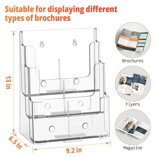 FUCDTEFC 3-Tier Acrylic Brochure Holder 8.5x11 Wall & Counter Display