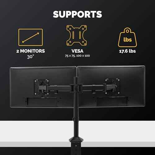Fellowes Reflex Series Adjustable Monitor Arm for Desk, Supports 27-Inch Monitors, Ergonomic Dual Monitor Stand with VESA Mount, Easy Setup with Grommet or Clamp, 8502601-Black