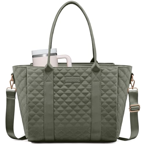LOVEVOOK Laptop Bag for Women£¬Work Bag Teacher Tote Bag With Large Cup Holder, Quilted Crossbody bag with Zipper for Travel