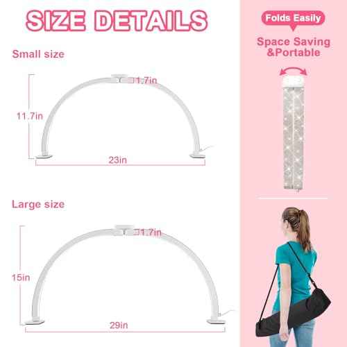 Upgraded Half Moon Light with Phone Holder, 29in Foldable Half Moon Light for Nail Desk, Nail Table Lamp with Stepless Dimming & Color Temperature (Large-29In)