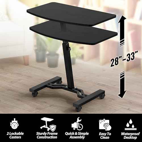 SHW Mobile Height Adjustable Laptop Rolling Cart with Height Adjustment from 28" to 33", Black