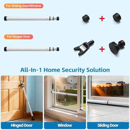Door Security Bar, 3-in-1 Sliding & Entry Door Jammer Window Lock Stick, Heavy Duty 1.6" Metal Burglar Bars, 17 Adjustable Length, Resist 400lbs Force for Home Hotel Safety 2 Packs