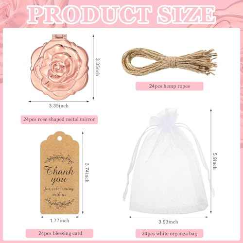 24 Sets Rose Compact Mirrors Brush Bulk Quinceanera Party Favors for Guests Travel Mirror Thank You Gifts Bulk for Sweet 16 15 Party Favors Bridal Shower Wedding Souvenirs(Rose Gold)