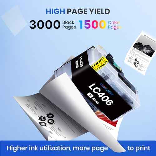 LC406 Ink Cartridges for Brother Printer Compatible for Brother LC406XL LC 406 XL Work for Brother MFC-J4335DW MFC-J5855DW MFC-J4535DW MFC-J6555DW MFC-J6955DW Printer (4 Pack BK/C/M/Y)